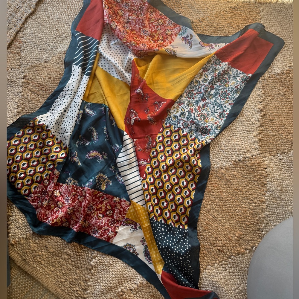 Patchwork style silky oversized scarf wrap 40x42” with Multicolor Design
